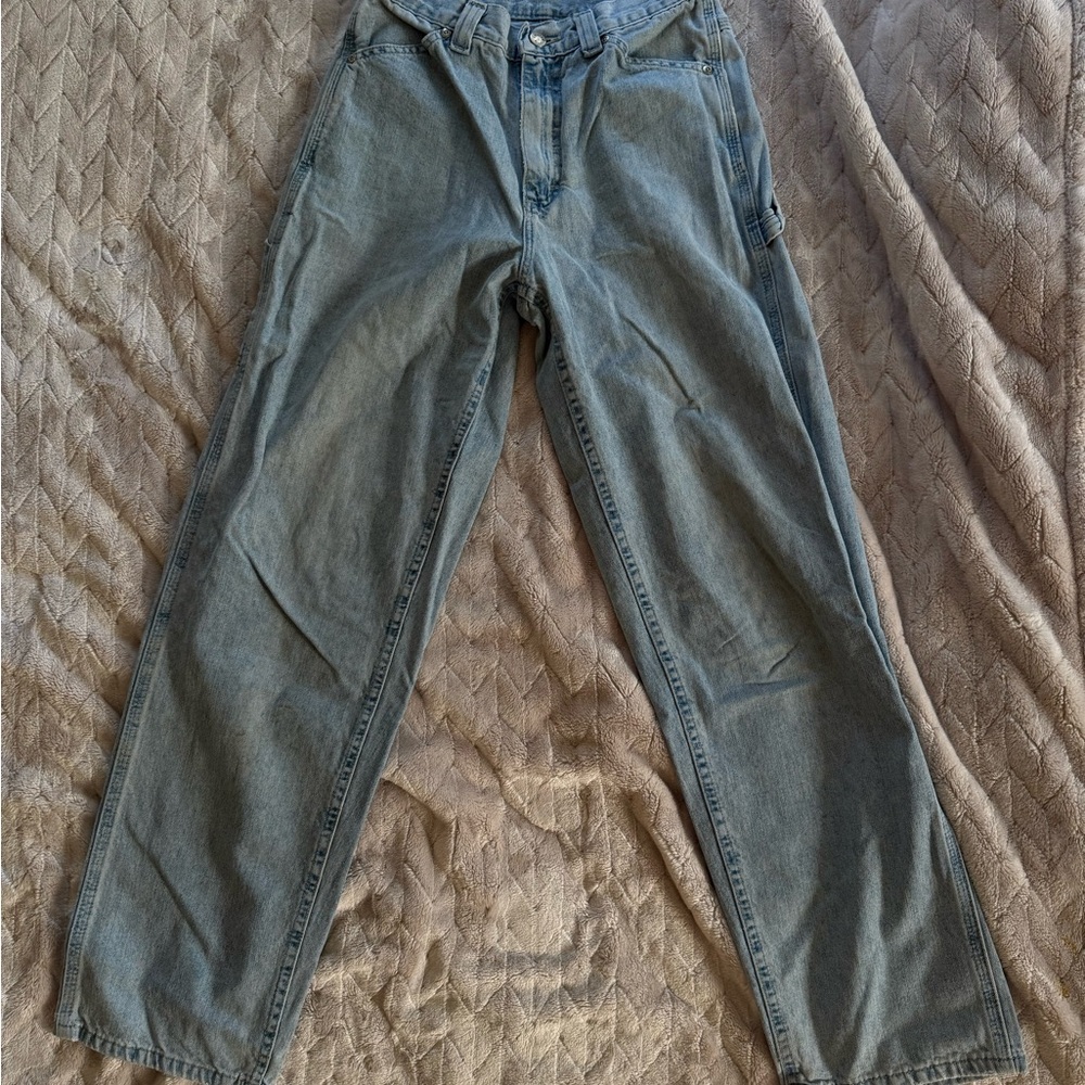 Vintage Light Worn Baggy Jeans by Lee Women's Straight Leg Jeans - Blue